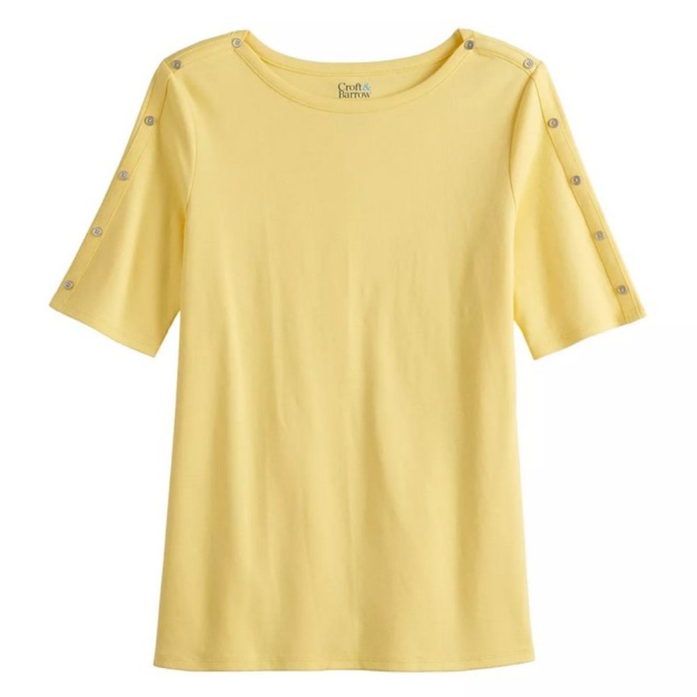 Croft & Barrow Button Shoulder Tee Top L - Picture 3 of 7